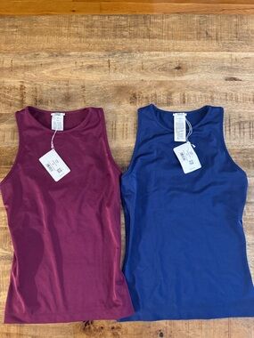 Wolford The Workout Top sleeveless Tank top Set in Burgundy & Navy XS NEW NWT
